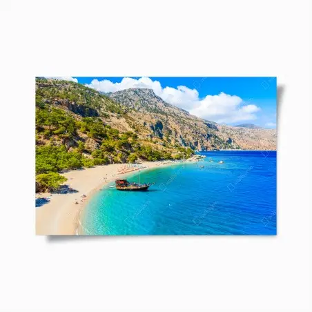 Poster sailing boat at Apella beach, Karpathos • Wallissimo®