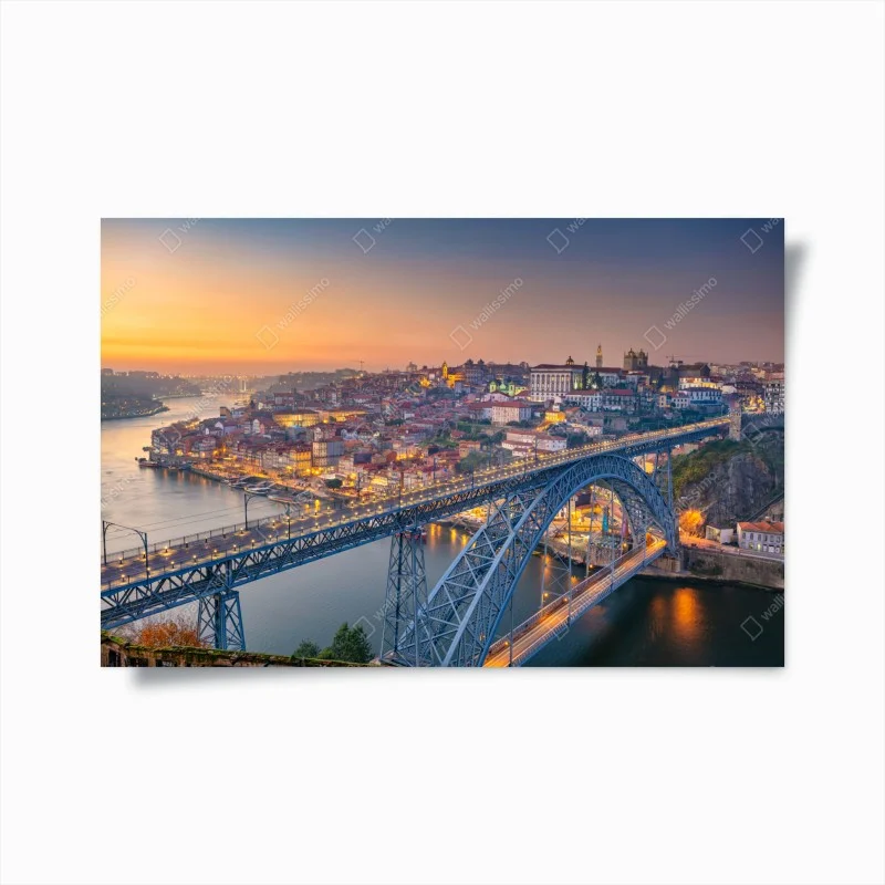 Poster Porto skyline at dusk with Dom Luís I bridge