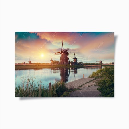 Poster sunset over windmills in the Netherlands • Wallissimo®