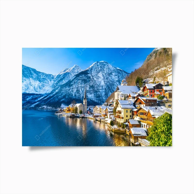 Poster peaceful winter in Hallstatt — alpine lakeside village