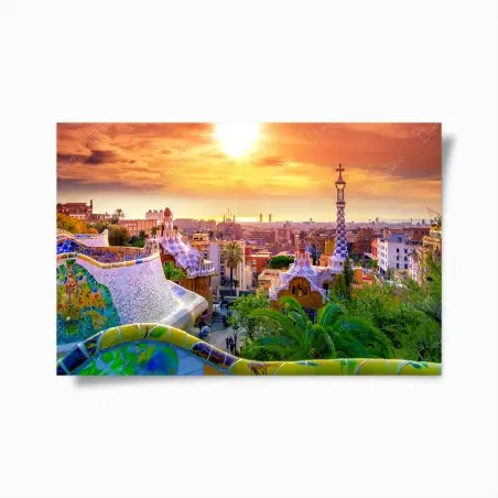 Poster sunset over Park Güell, Barcelona • Wallissimo®