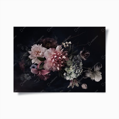 Poster moody peony and hydrangea bouquet • Wallissimo®