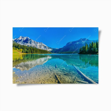 Poster turquoise alpine lake with mountain reflections • Wallissimo®