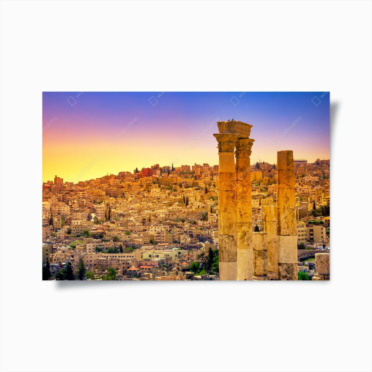 Poster golden Amman skyline with ancient columns • Wallissimo® Poster golden Amman skyline with ancient columns • Wallissimo®