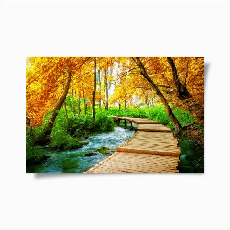 Poster golden boardwalk through forest at Plitvice Lakes
