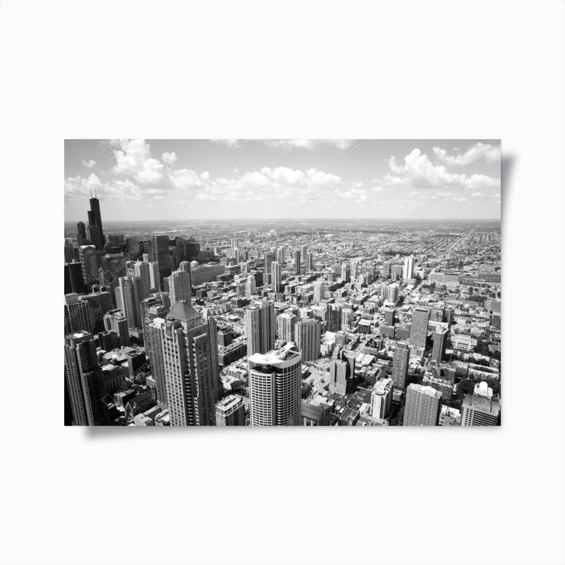 Poster Chicago skyline in grayscale