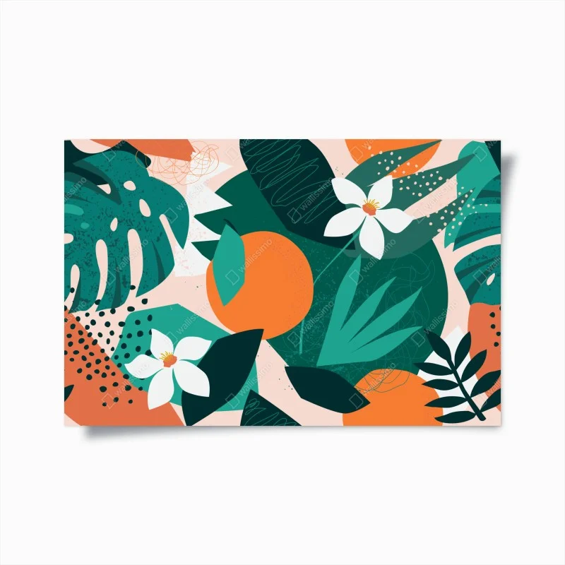 Poster tropical leaves and citrus illustration