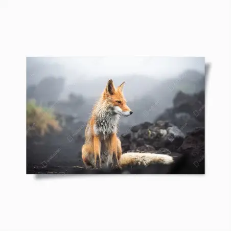 Poster red fox in a misty landscape • Wallissimo®