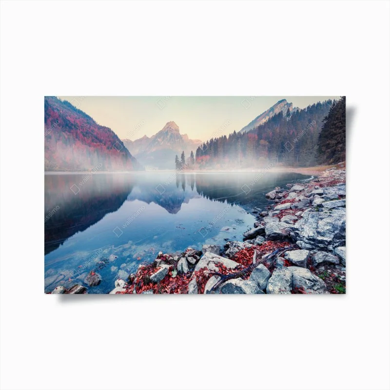 Poster misty autumn morning at Obersee, Swiss Alps