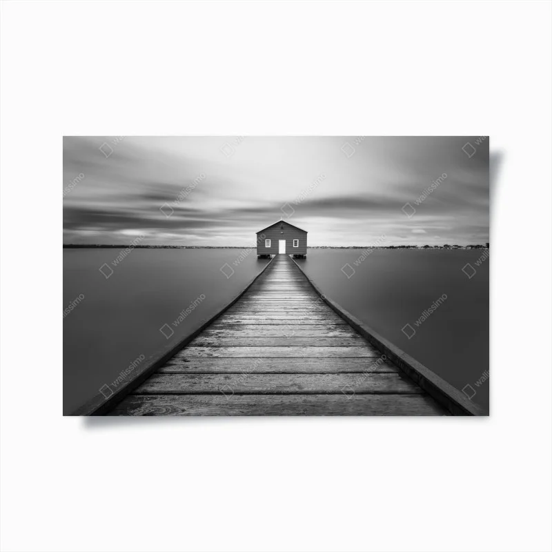 Poster solitary boathouse on a calm pier