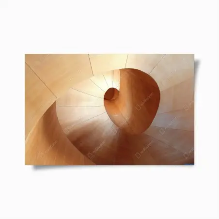 Poster warm wooden spiral staircase • Wallissimo®
