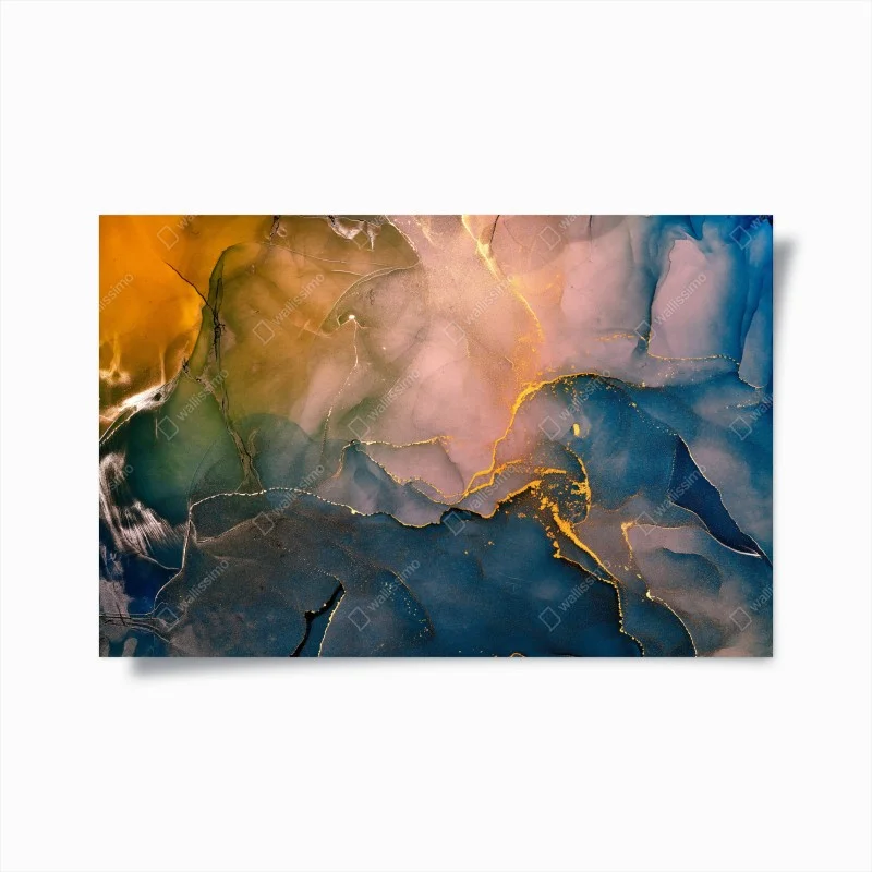 Poster blue and gold abstract marble pattern