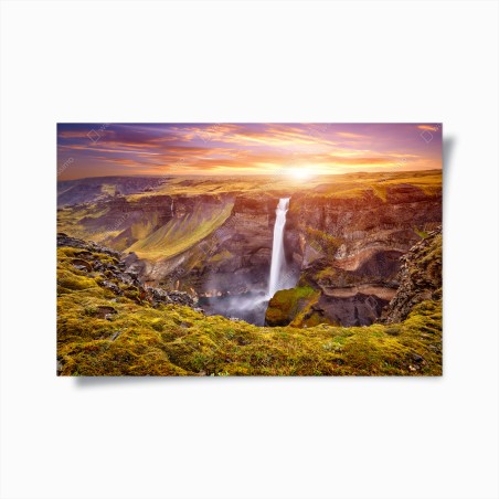 Poster Haifoss waterfall sunset panorama • Wallissimo®