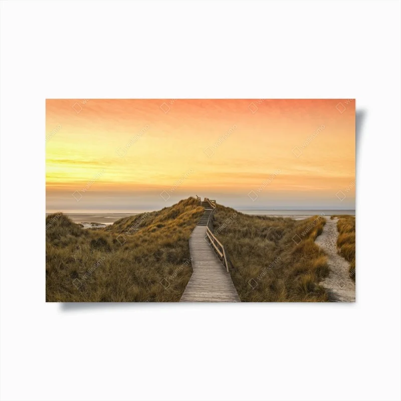 Poster sunset boardwalk to Amrum beach