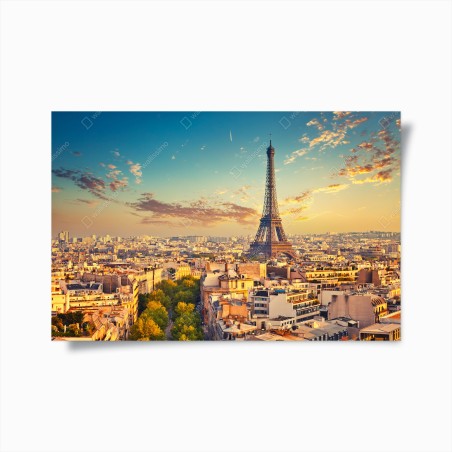 Poster sunset over Paris skyline with eiffel tower • Wallissimo®