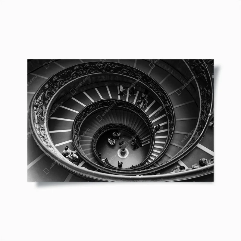 Poster dramatic spiral staircase in monochrome