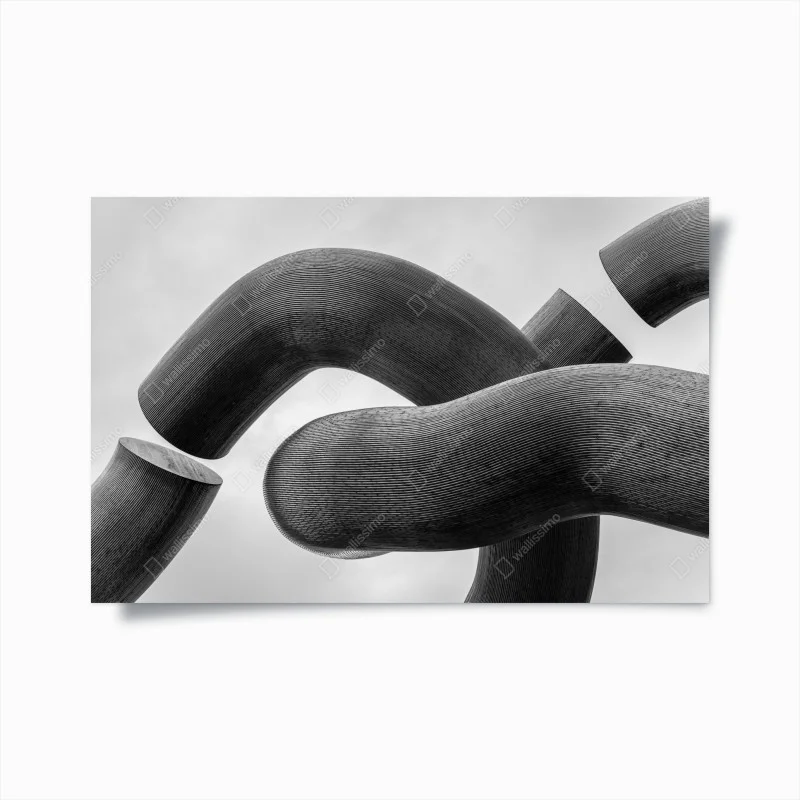 Poster curved forms abstract sculpture in grayscale