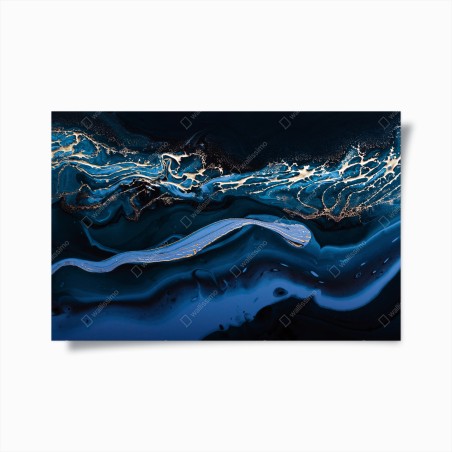 Poster navy and gold abstract flow • Wallissimo®