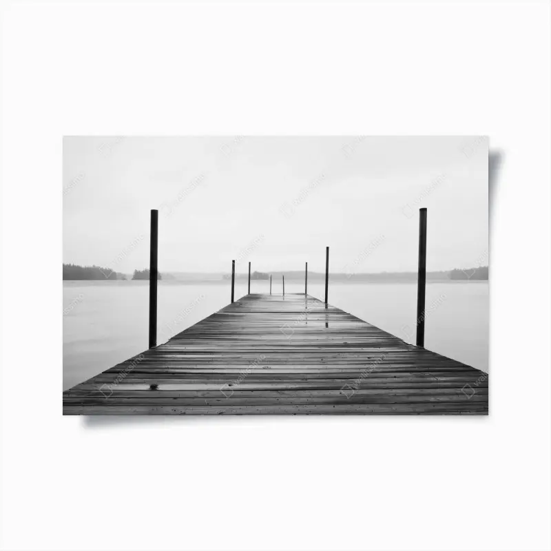 Poster misty lake pier in monochrome