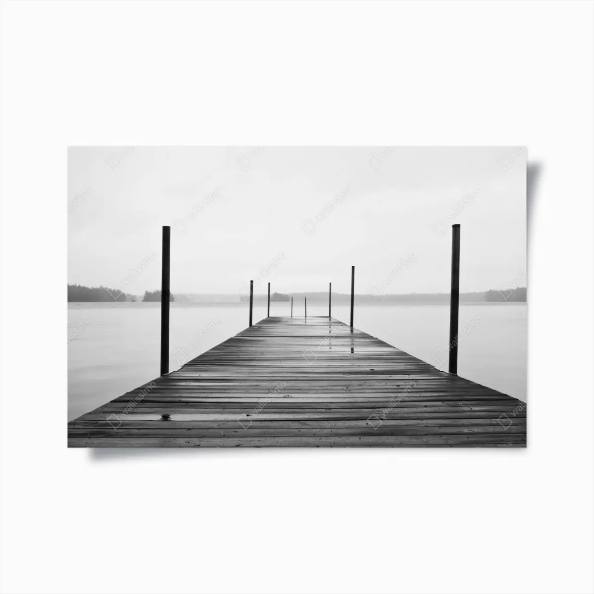 Poster misty lake pier in monochrome • Wallissimo® Poster misty lake pier in monochrome • Wallissimo®