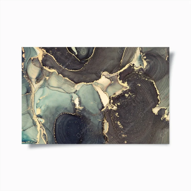 Poster turquoise and gold abstract fluid art