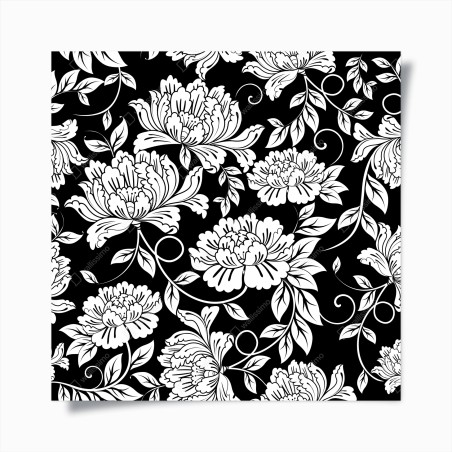 Poster monochrome floral pattern print • Wallissimo®