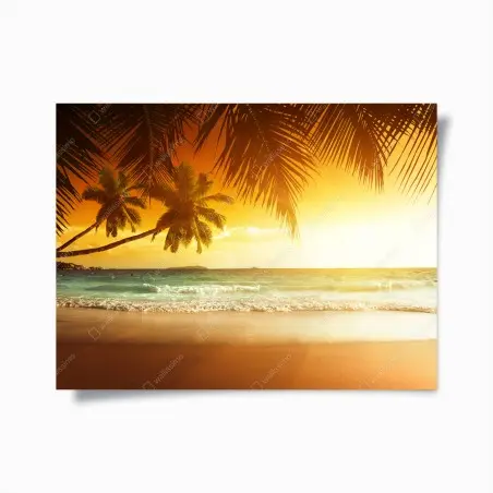 Poster golden Caribbean sunset over palm beach • Wallissimo®