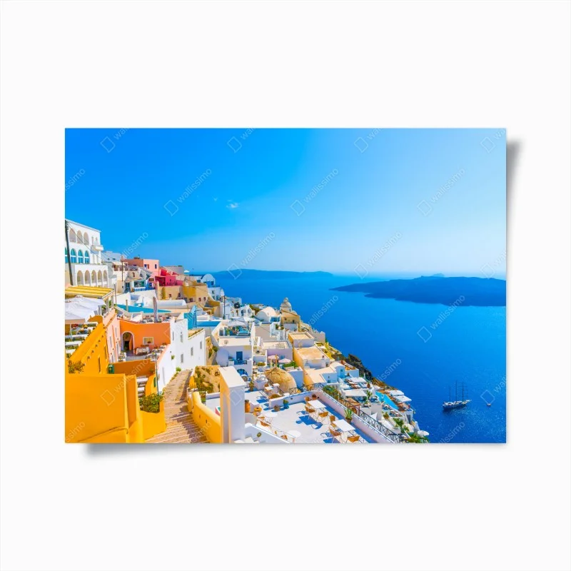 Poster sunny view of Santorini caldera