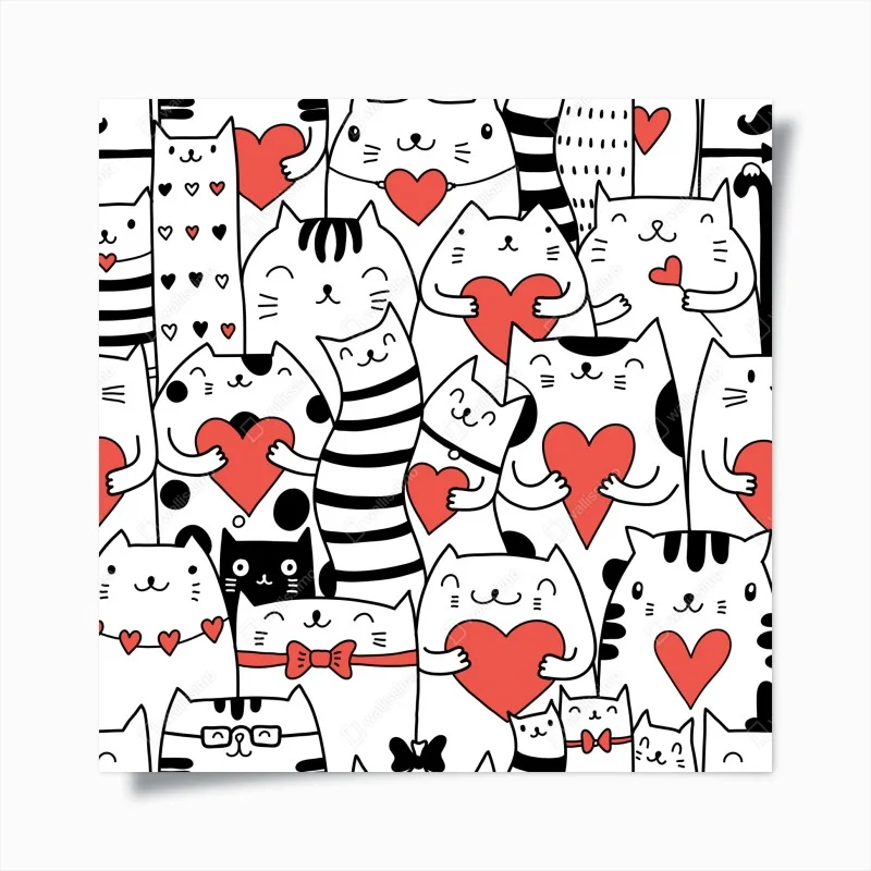 Poster cute cats with hearts pattern