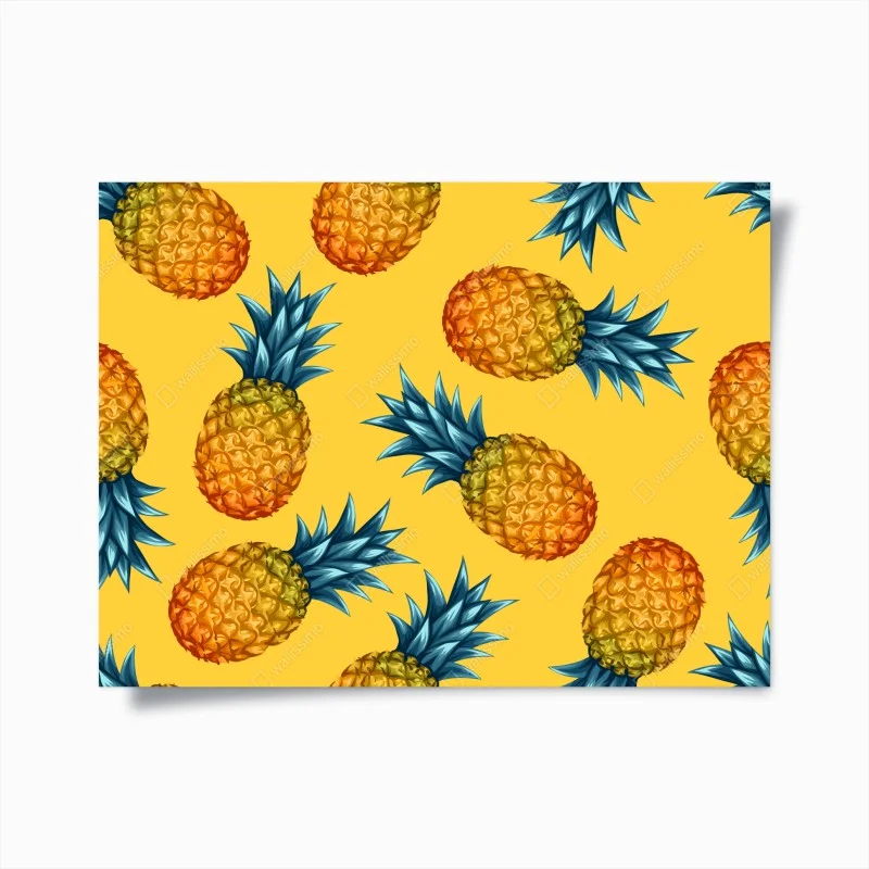 Poster tropical pineapple pattern on yellow background