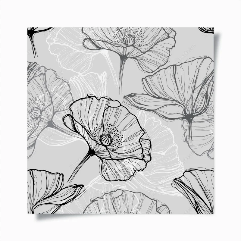 Poster delicate gray poppy line art