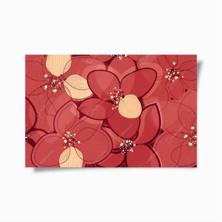 Poster red floral pattern with beige centers • Wallissimo®