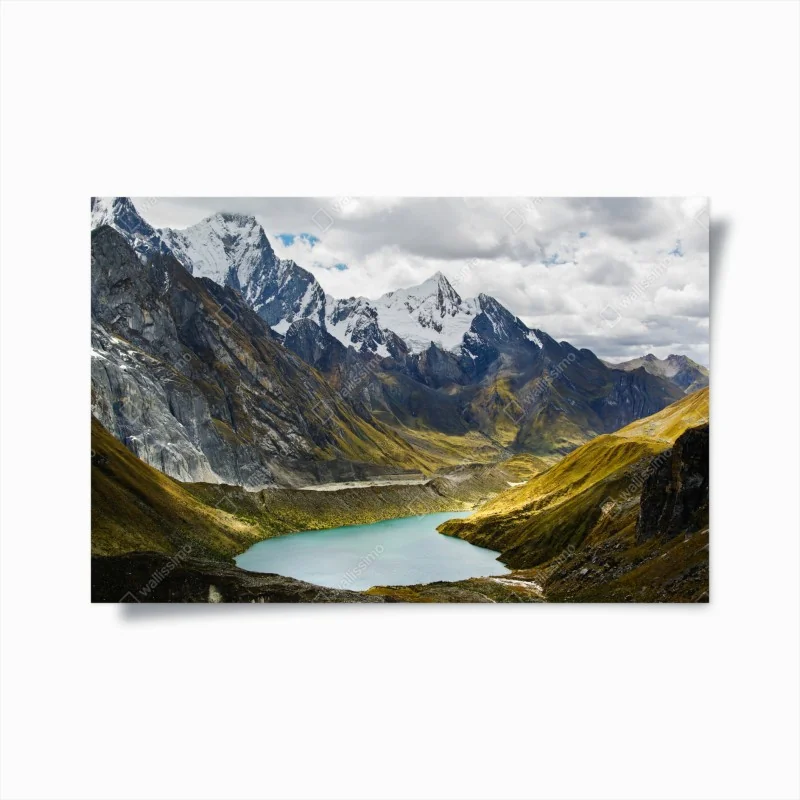 Poster turquoise alpine lake beneath snowy peaks