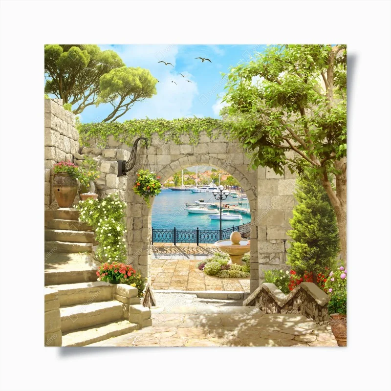 Poster Mediterranean seaside archway escape
