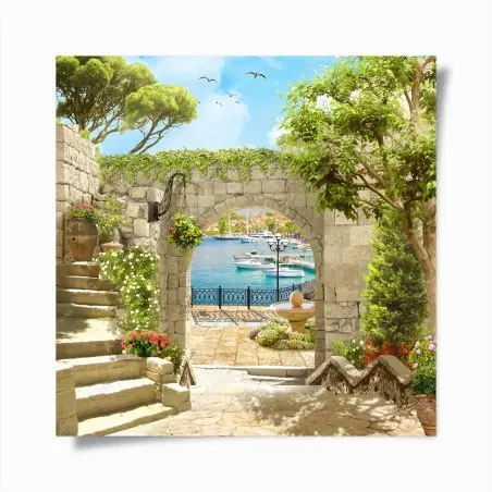 Poster Mediterranean seaside archway escape • Wallissimo®