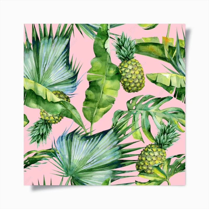 Poster tropical pineapple watercolor pattern on pink