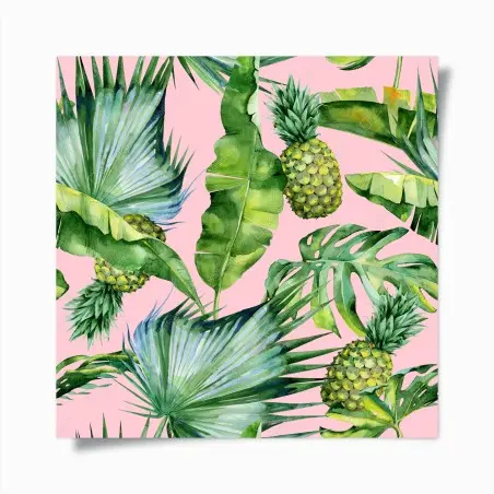 Poster tropical pineapple watercolor pattern on pink • Wallissimo®