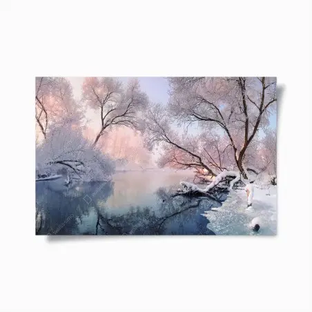 Poster serene winter river landscape • Wallissimo®