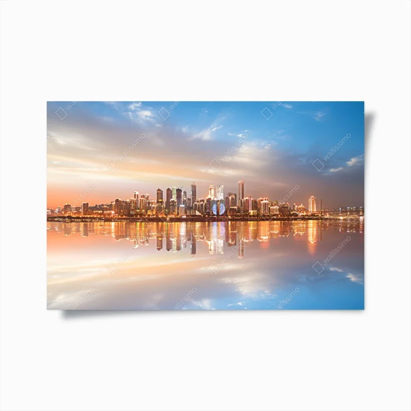 Poster city skyline reflected at dusk