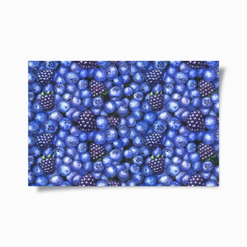 Poster blueberry and blackberry watercolor pattern