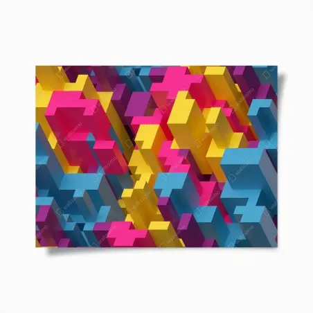 Poster vibrant 3d voxel pattern • Wallissimo®
