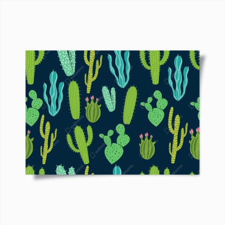Poster green cactus and succulent pattern • Wallissimo®