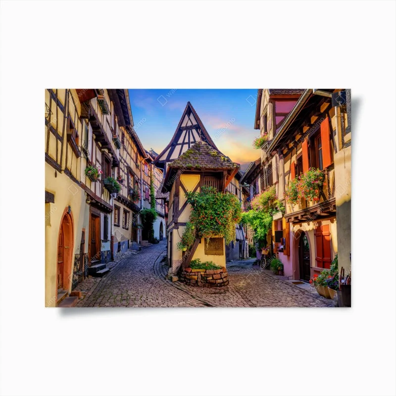 Poster charming half-timbered street in Eguisheim, Alsace