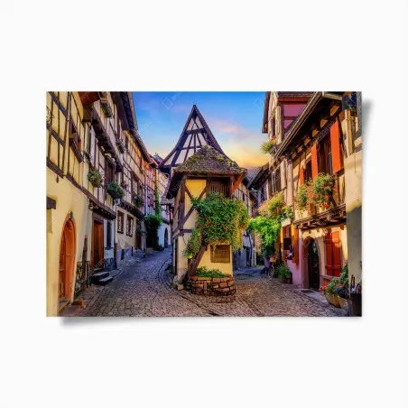 Poster charming half-timbered street in Eguisheim, Alsace • Wallissimo®