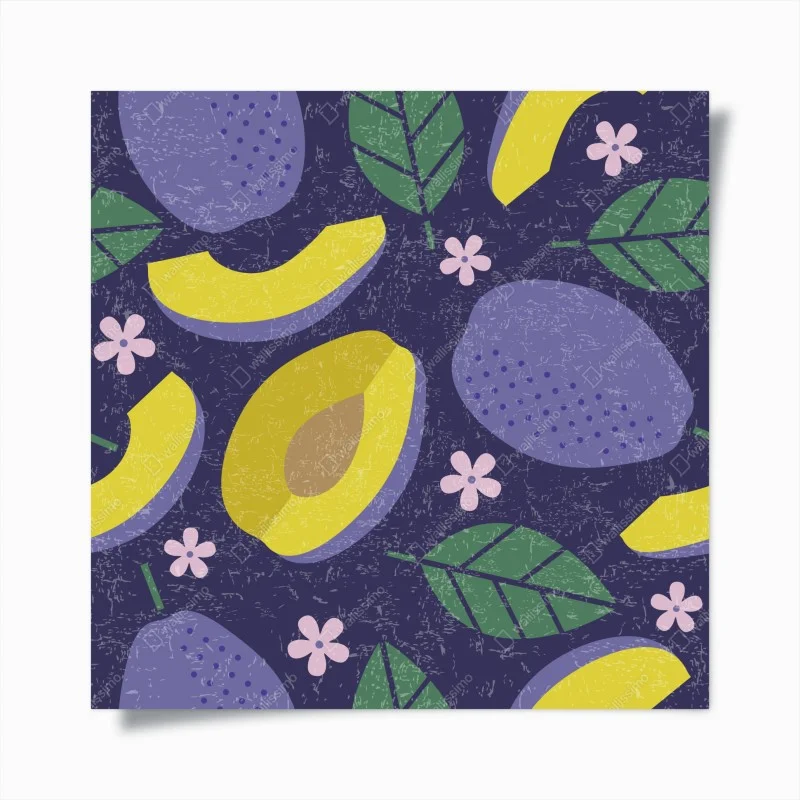 Poster playful plum and leaf pattern