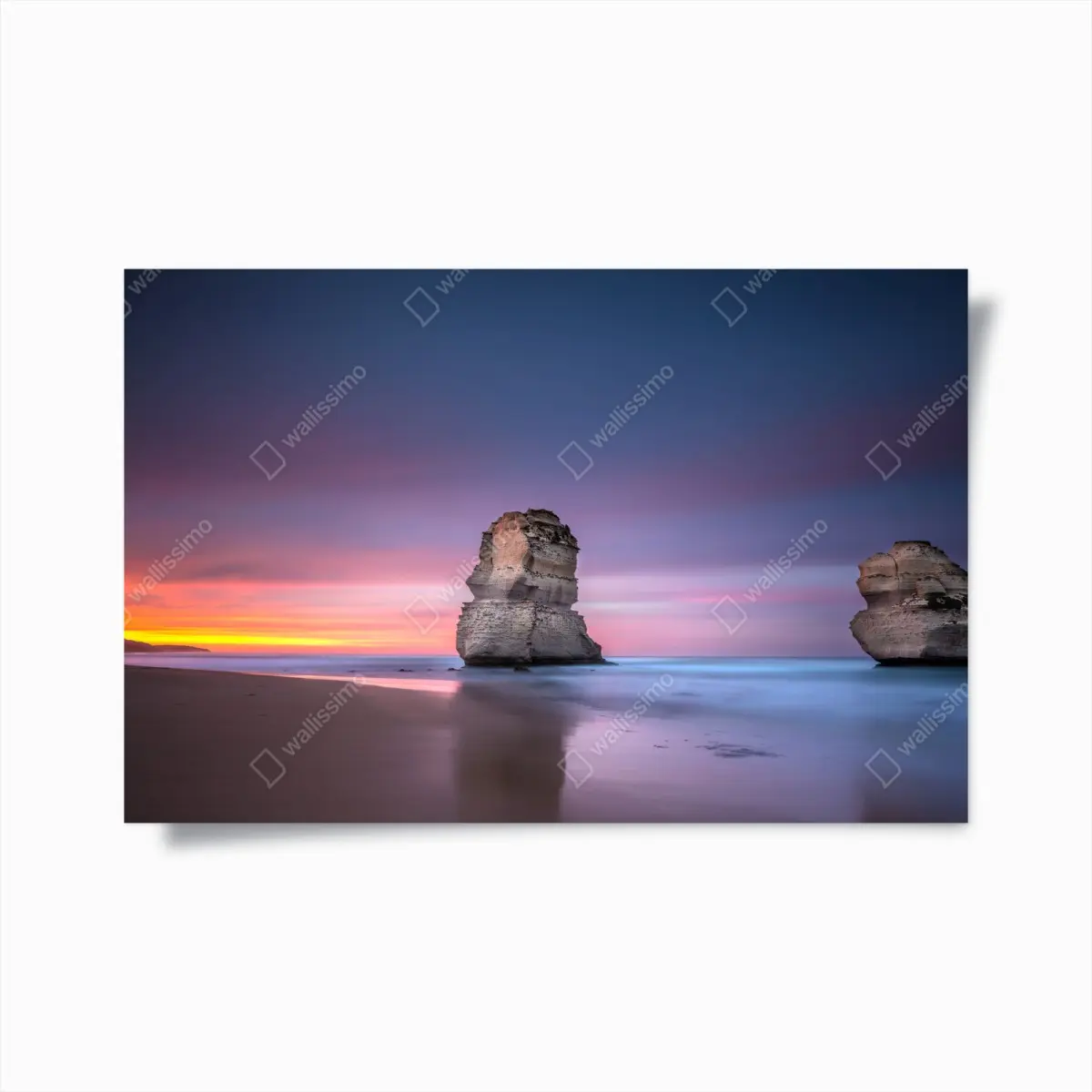Poster serene coastal rock formations at sunset • Wallissimo® Poster serene coastal rock formations at sunset • Wallissimo®