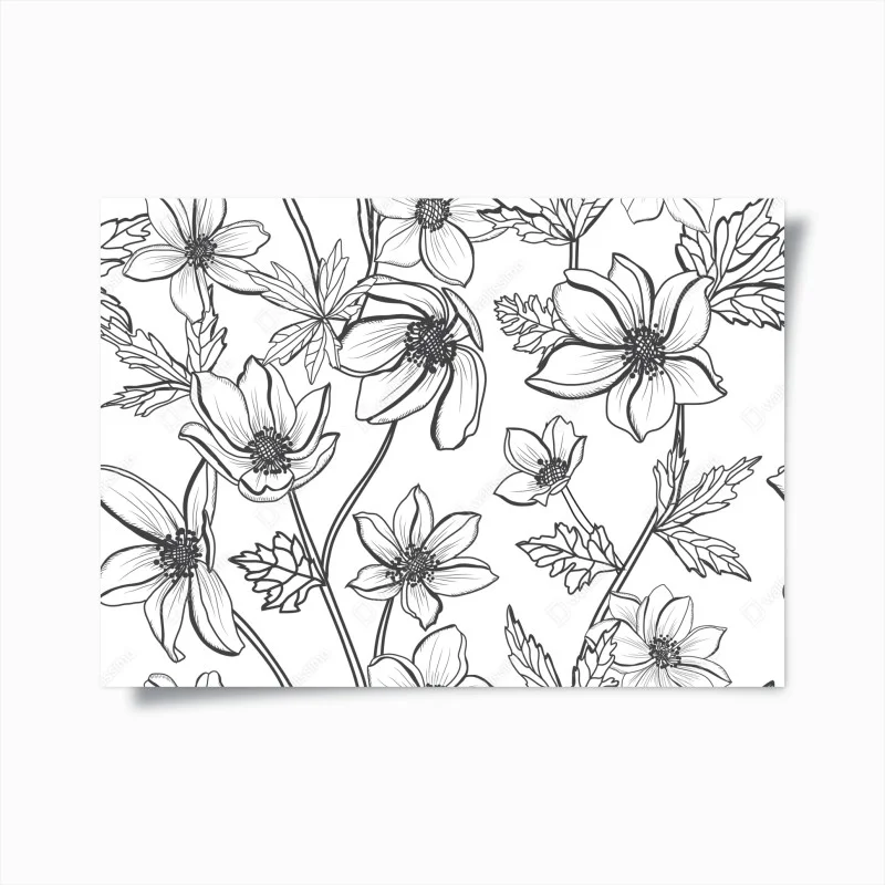 Poster botanical line art floral pattern