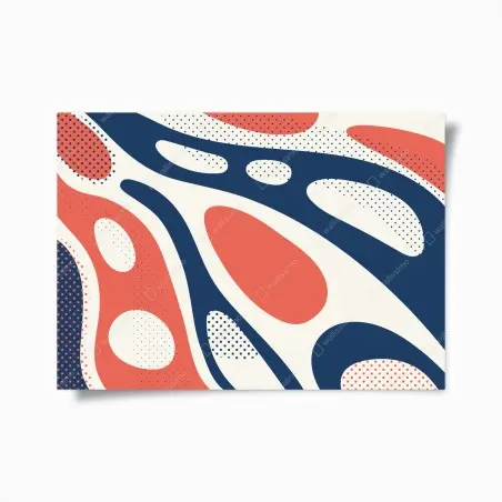 Poster retro coral and navy abstract pattern • Wallissimo®