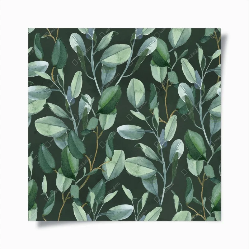 Poster eucalyptus leaves watercolor pattern on dark green