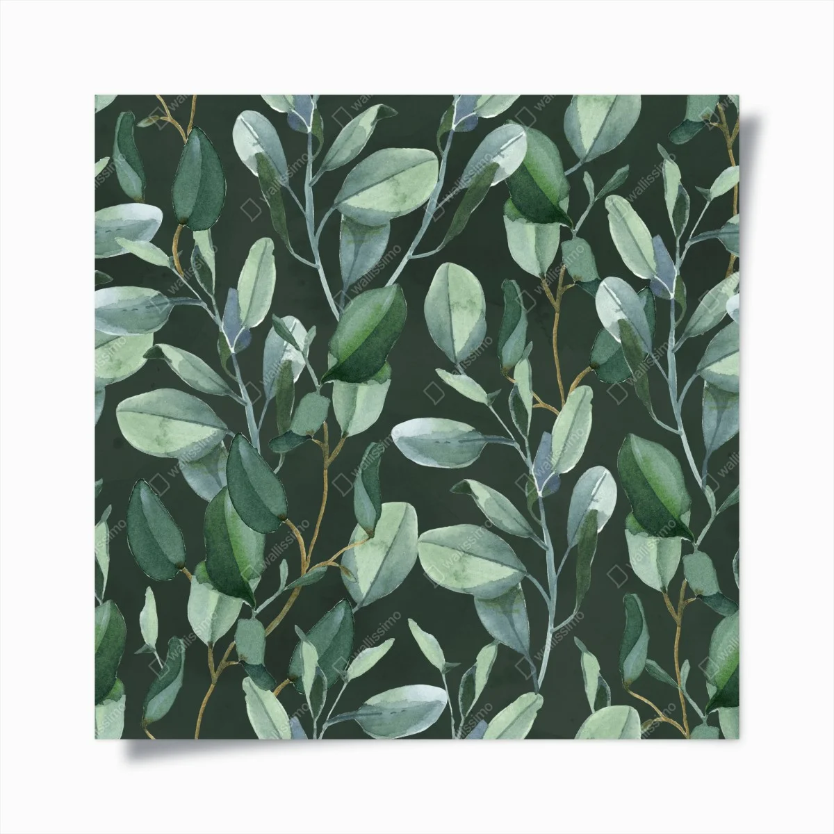 Poster eucalyptus leaves watercolor pattern on dark green • Wallissimo® Poster eucalyptus leaves watercolor pattern on dark green • Wallissimo®